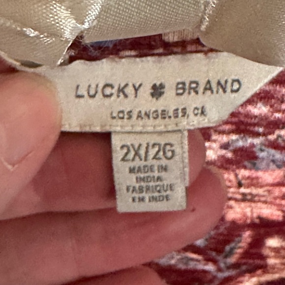 Lucky Brand V neck Long Sleeve Tunic Tee Shirt Burgundy Pink Floral 2X - Picture 3 of 7